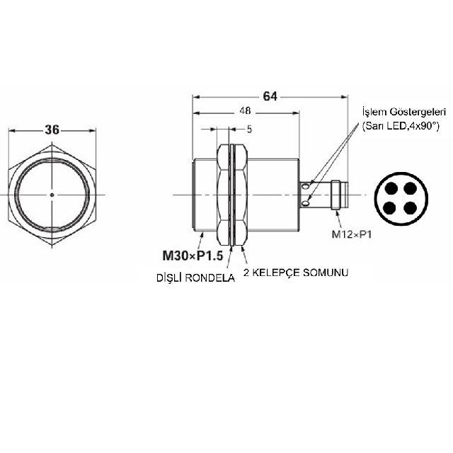 PAL30A3-16ZNO-T                                 Çapı:30mm/Algılama:16mm/NPN/NO/Soketli