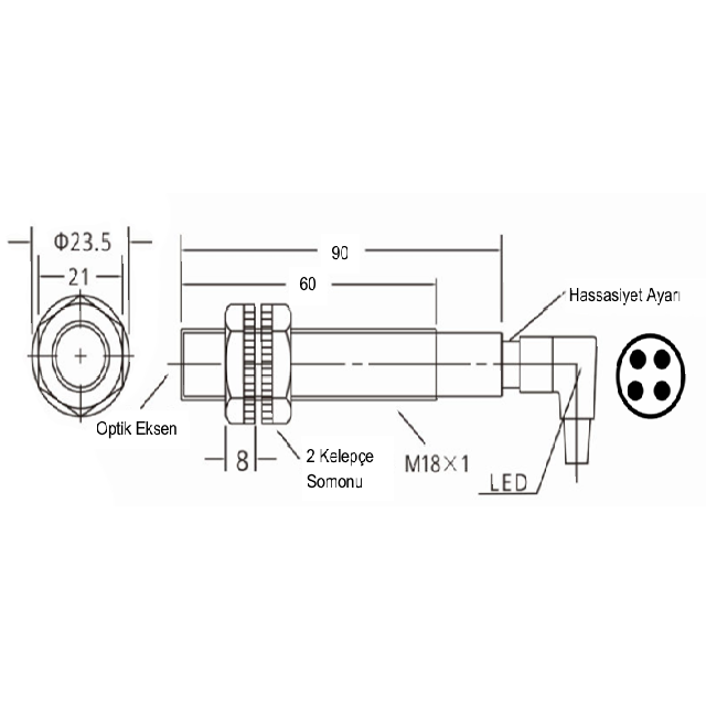 PAM18-RL2000P3-T                                       0...2M/NO+NC/M12  Konektörlü