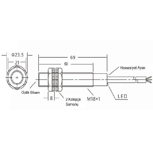 PAM18-TB5000P3-RE                                                          0...5M/NO+NC/2 Metre                                     Kablolu