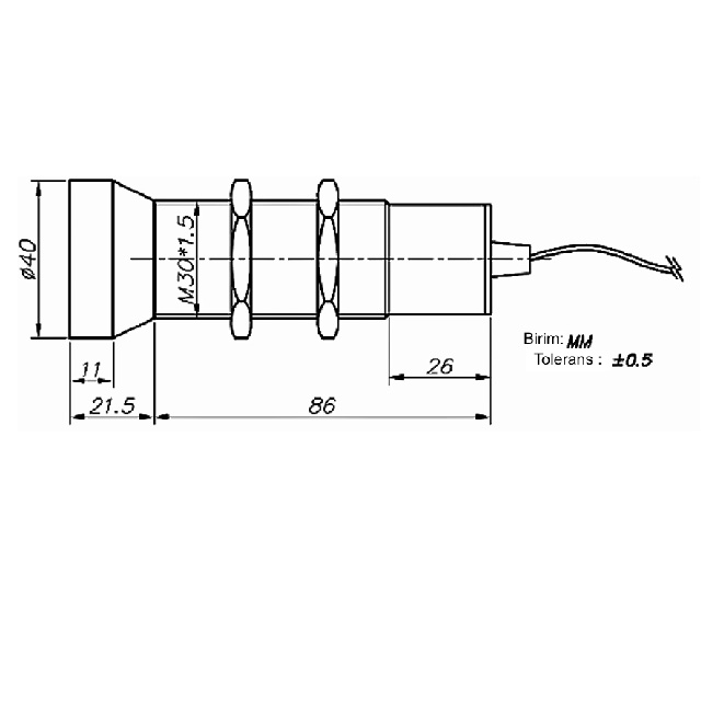 PUS-D-M30-I-500-T  Çapı:30mm PASLANMAZ/0,3-5MT-Algılama/4~20mA Çıkış